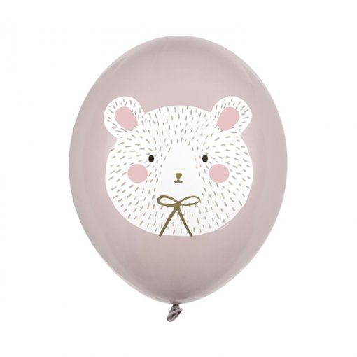 Balão cor-de-rosa com desenho de rosto de urso