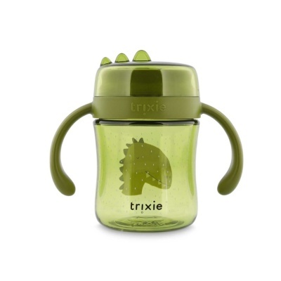 Copo de transição verde com desenho de dinossauro e pegas laterais