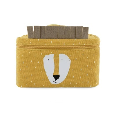 Estojo amarelo com rosto de urso e abas castanhas no topo