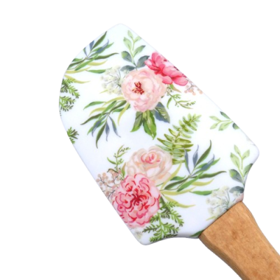 Espátula de cozinha com padrão floral rosa e verde
