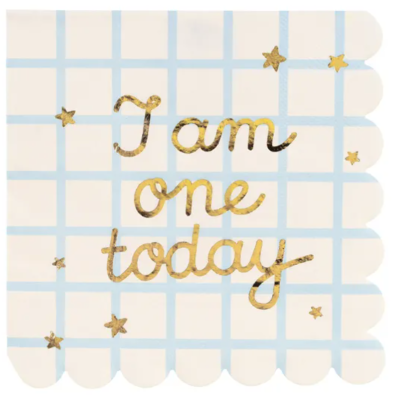 Guardanapo de papel branco com texto dourado e estrelas