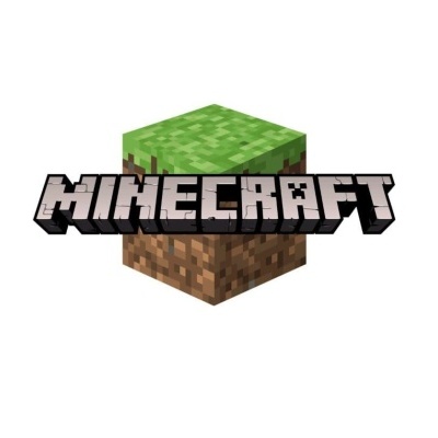 Bloco de grama do Minecraft com texto MINECRAFT