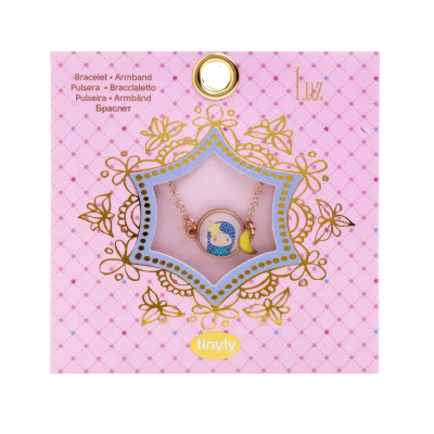 Pulseira infantil com pendentes coloridos em cartão rosa decorado