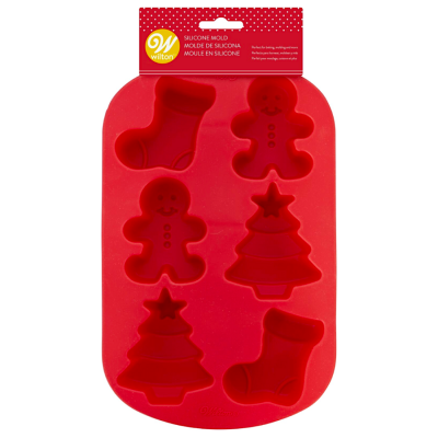 Forma de silicone vermelha com moldes de Natal Wilton