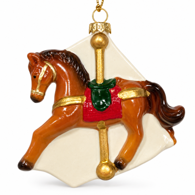 Enfeite de Natal cavalo de carrossel em porcelana