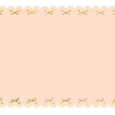 Tapete retangular cor de salmão com borda ondulada e pequenos laços dourados