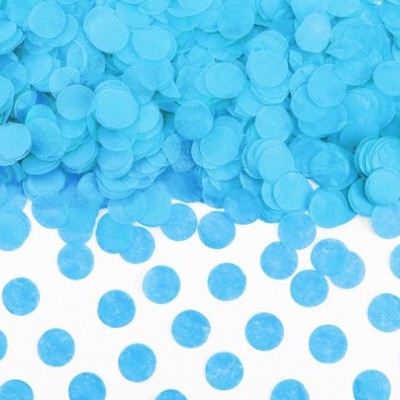 Círculos de papel azul claro espalhados sobre fundo branco