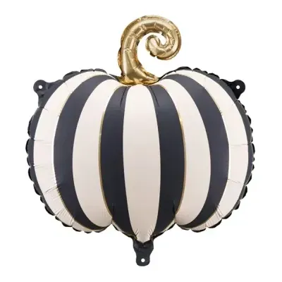 Balão em forma de abóbora listrada preto e branco com caule dourado
