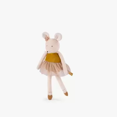 Pelúcia de rato com vestido amarelo e saia de tule bege