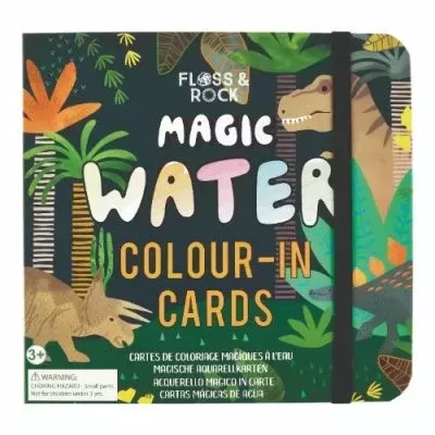 Cartas de colorir mágicas com água dinossauros e folhas coloridas