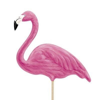 Figura decorativa de flamingo cor-de-rosa com pau de madeira