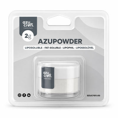 Embalagem com frasco de pó branco AZUPOWDER da marca Azucren