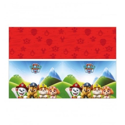Toalha de mesa infantil com personagens da Patrulha Pata e fundo colorido