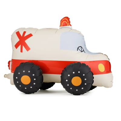 Balão insuflável ambulância branco e vermelho com rodas pretas
