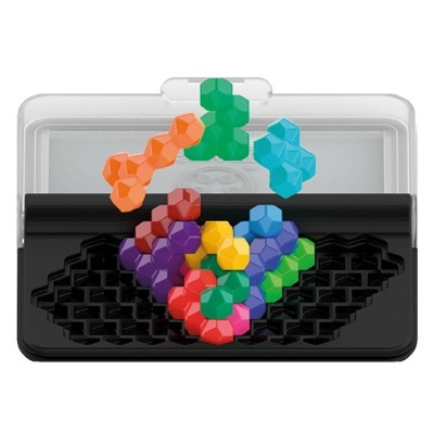 Estojo com peças de puzzle coloridas e textura facetada