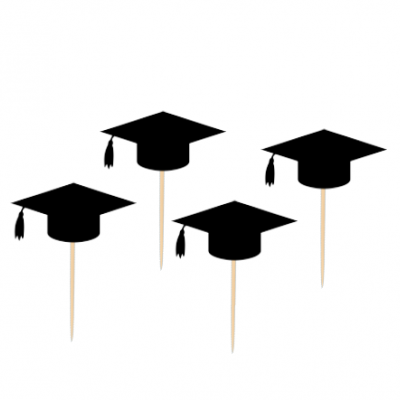 Pick de festa com chapéu de formatura preto em fundo branco