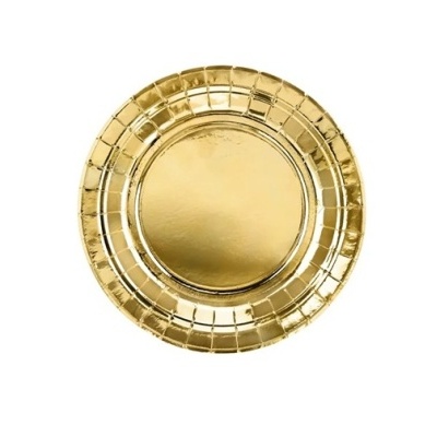 Prato descartável de papel dourado com padrão em relevo
