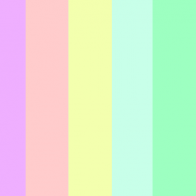 Cinco barras verticais de cores pastel: roxo, rosa, amarelo, azul e verde.