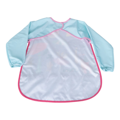 Bata para criança azul claro com branco e acabamento rosa