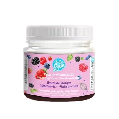 Frasco de pasta aromatizante com frutos do bosque e rótulo rosa