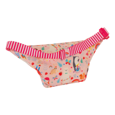 Cinturão colorido com padrão infantil e fecho rosa