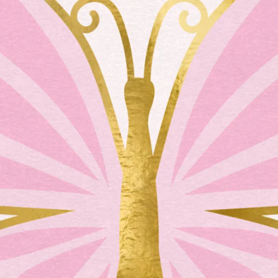 Desenho de borboleta cor-de-rosa com detalhes dourados