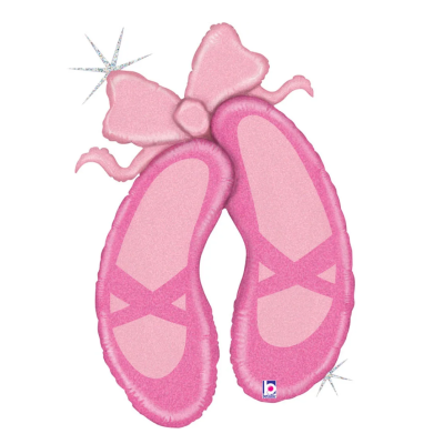 Balão foil em forma de sapatilhas de balé rosas com fita e brilho
