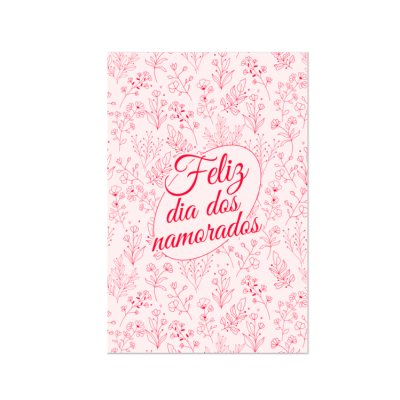 Cartão rosa com padrão floral e texto 