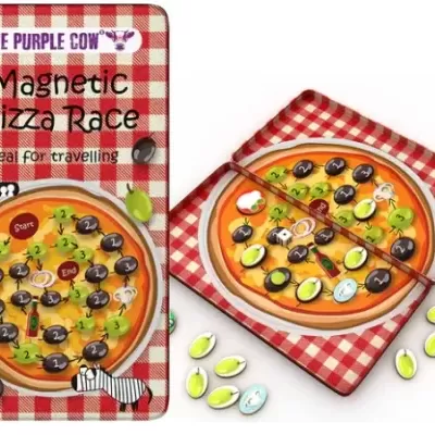Jogo magnético Magnetic Pizza Race com tabuleiro e pizza ilustrada