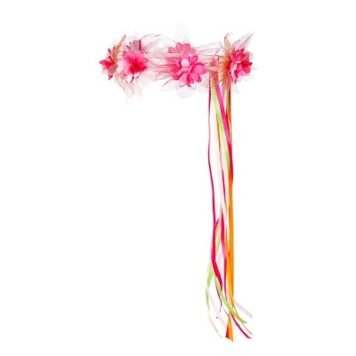 Acessório de cabelo com flores e fitas coloridas