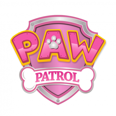 Logotipo PAW PATROL rosa com escudo e osso branco