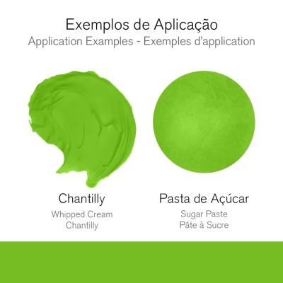 Exemplos de aplicação de chantilly e pasta de açúcar em cor verde