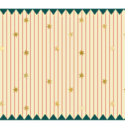 Papel de embrulho creme com linhas vermelhas e estrelas douradas