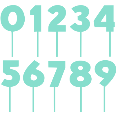 Toppers de números azuis claros de 0 a 9 com hastes longas