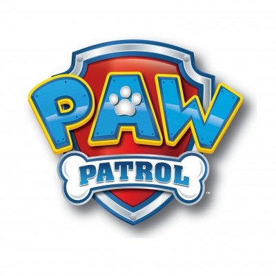 Logótipo colorido da série PAW Patrol com escudo e texto