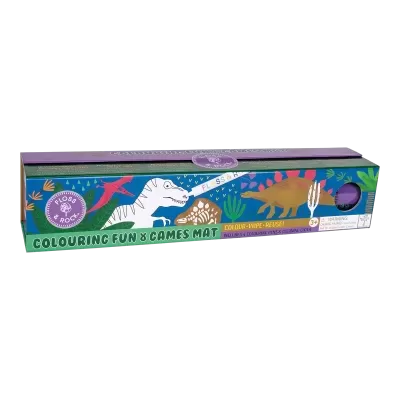 Embalaem com tapete para colorir com tema de dinossauros e canetas coloridas