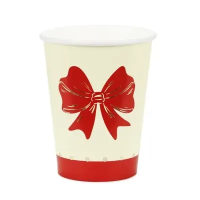 Copo descartável decorado com laço vermelho