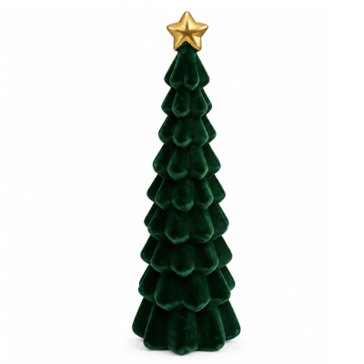 Árvore de Natal decorativa de veludo verde com estrela dourada no topo