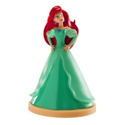 Figura plástica da personagem Ariel da Disney com vestido verde e cabelo vermelho
