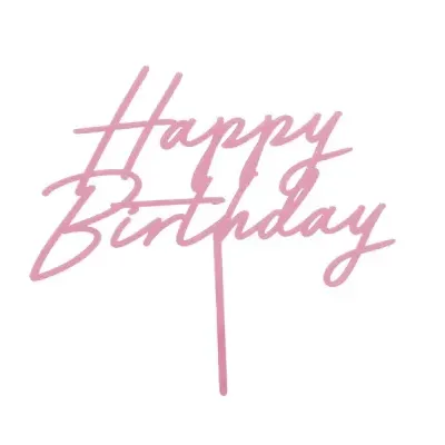 Topo de bolo rosa com texto Happy Birthday