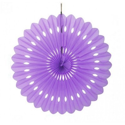 Abanador decorativo circular roxo em papel com cortes ovais