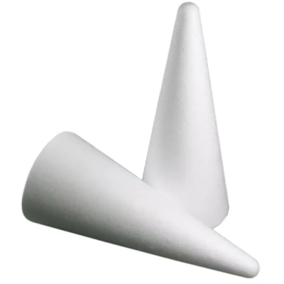 Dois cones brancos de espuma de poliestireno sobre fundo branco