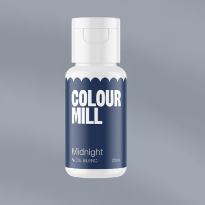 Frasco de óleo Colour Mill Midnight com rótulo azul escuro e texto branco