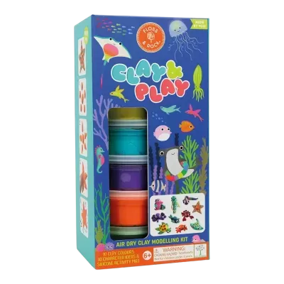 Kit de modelagem de massa Clay & Play com potes coloridos e ilustrações de animais marinhos