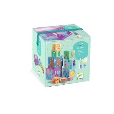 Caixa do brinquedo 10 cubos coloridos para crianças acima de 12 meses da marca Djeco