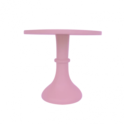Mesa pequena cor de rosa com base cónica e tampo redondo