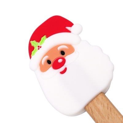 Espátula de cozinha com cabeça de silicone do Pai Natal e cabo de madeira