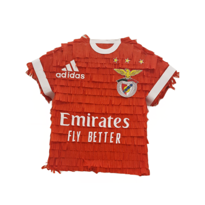 Camisola do Benfica vermelha com franjas e detalhes brancos