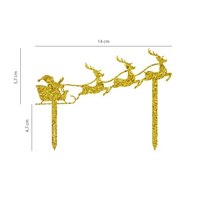 Decoração dourada de Pai Natal com renas e glitter para jardim