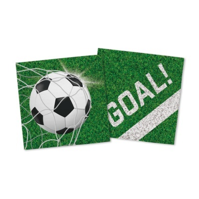 Cartazes com bola de futebol a entrar na rede e fundo verde com texto GOAL.